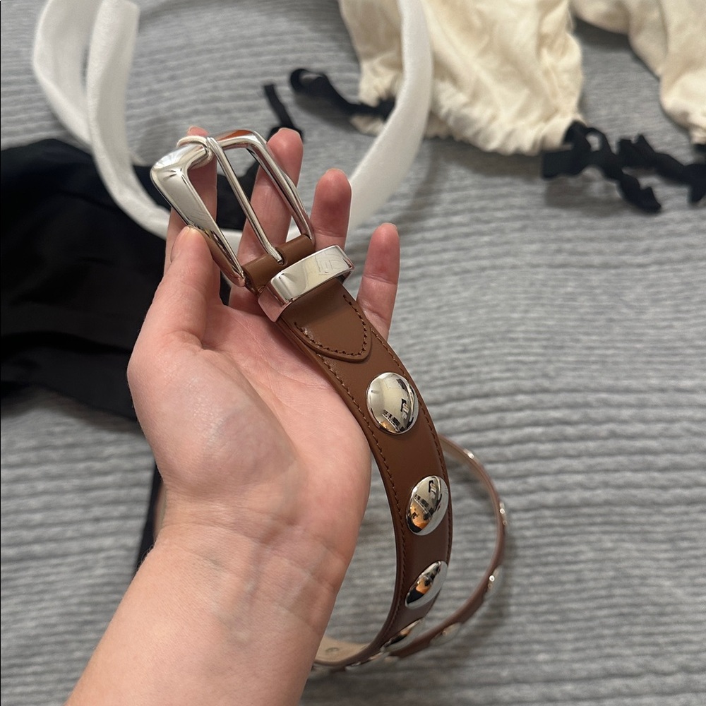 KHAITE Brown Leather Belt with Silver Accents - Picture 4 of 6